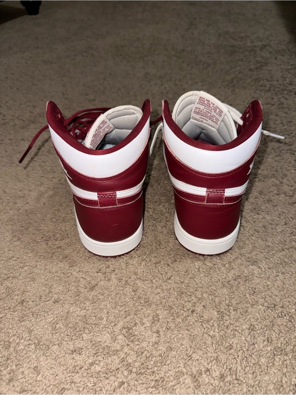Jordan High-Top Sneakers in White and Burgundy - Picture 6 of 9
